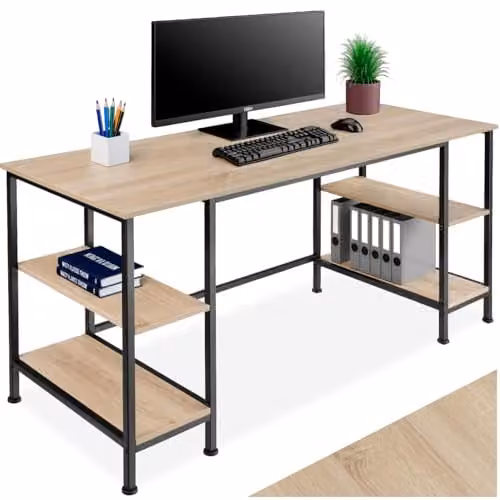 tectake Computer Desk in Industrial Style with Oak Finish and Metal Frame, W/D/H: 137 x 55 x 75 cm, Brown
