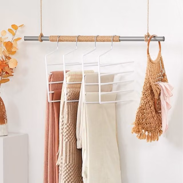 SONGMICS Space-Saving Metal Trousers Hangers, Set of 4, White