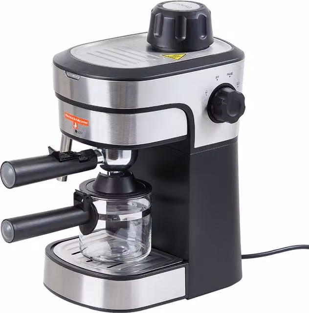 Livingandhome Espresso Coffee Maker with Steam Wand and Cup Warmer in Black and Silver