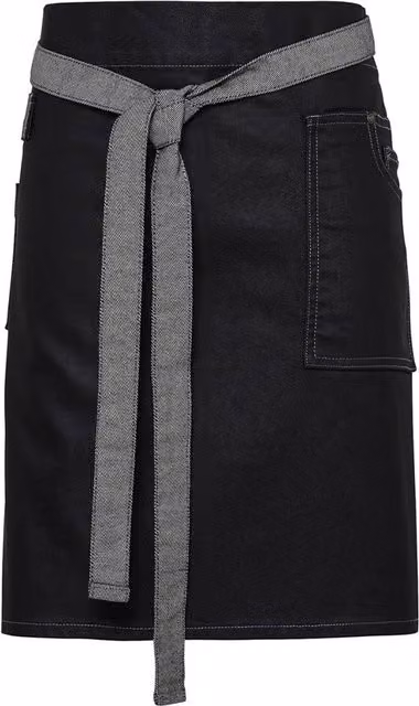 Premier Division Waxed Look Cotton Denim Waist Apron in Black