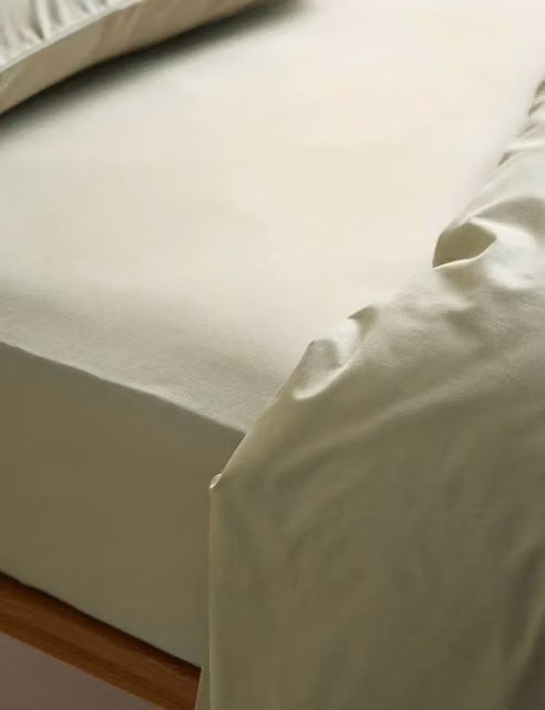 M&S Body Sensor Pure Cotton Fitted Sheet Green W/D/H: 200 x 200 cm