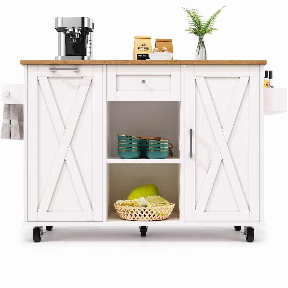 Matteo Modern White Kitchen Island with Folding Doors and Internal Shelves – 3