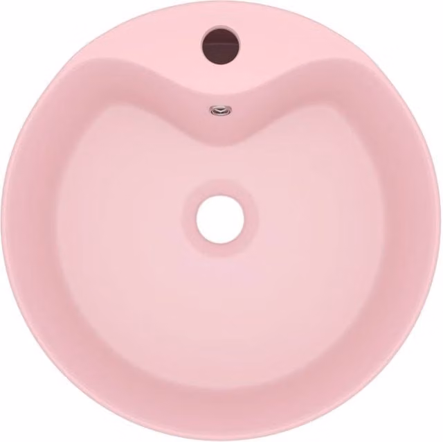 Berkfield Home Luxury Ceramic Round Countertop Wash Basin with Overflow, Matt Pink, W: 36 cm, D: 13 cm, H: 13 cm