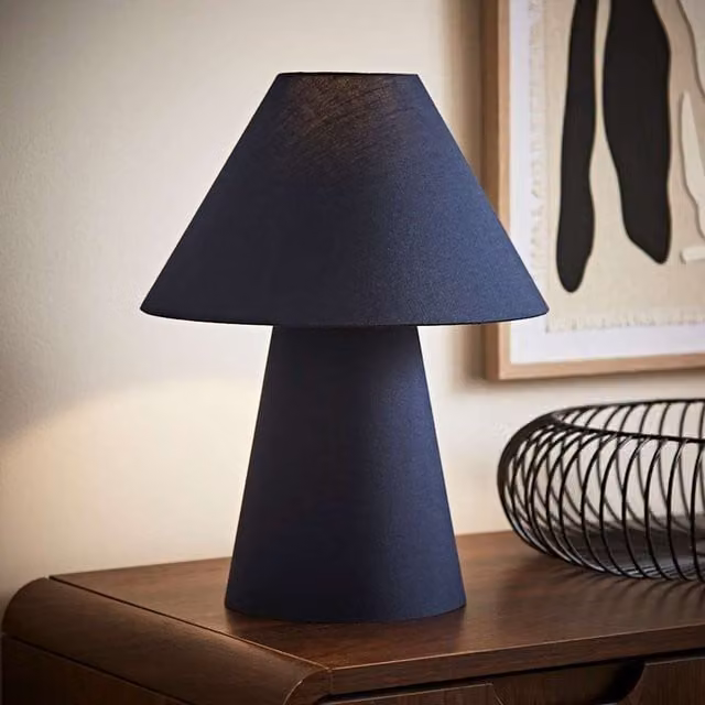 Freddie Tapered Shade Table Lamp in Blue with Ceramic Base and Fabric Shade