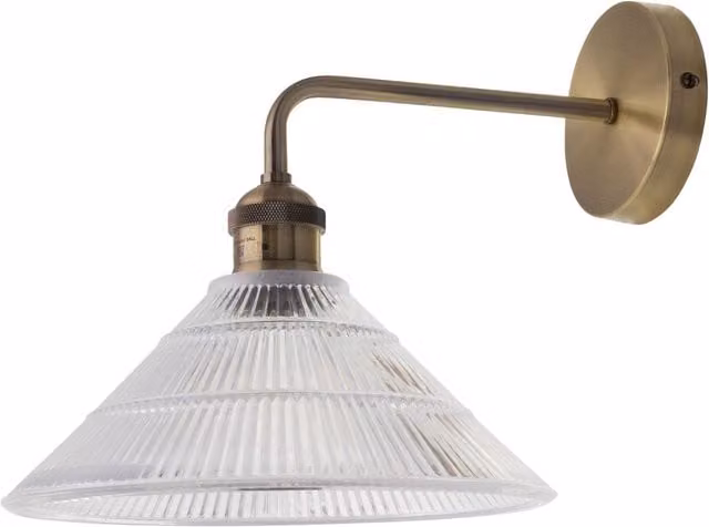 First Choice Lighting Isaac Antique Brass Wall Light with Transparent Glass Shade in Gold