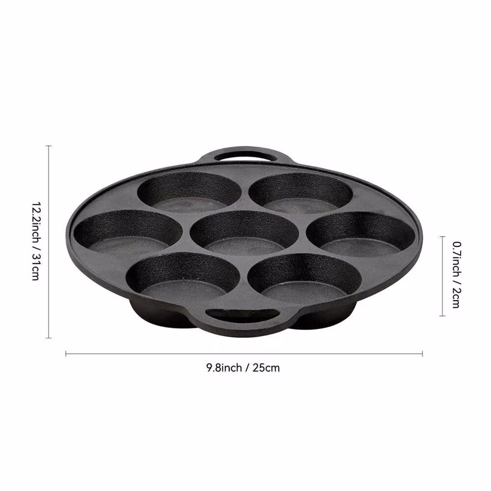 KORVIXA Black Cast Iron 7 Hole Crepe Pan with Double Handles, 25 cm – 2