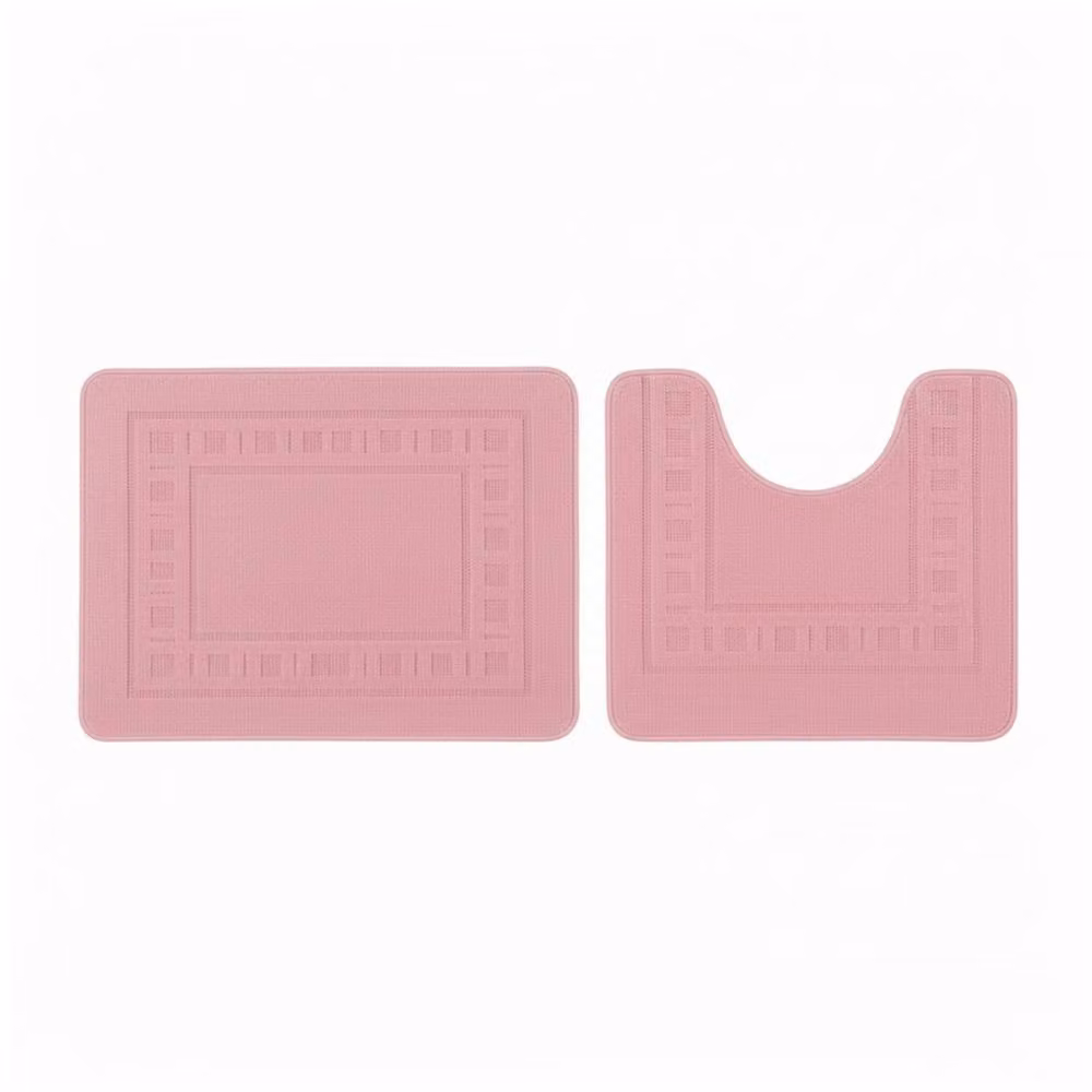 Snug City 2 Piece Box Design Bath Mat Set in Pink, Non-Slip and Absorbent, W: 80 cm, D: 50 cm – 2