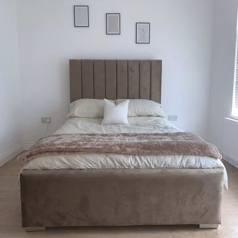 Beds NK Ltd Monaco Modern Upholstered Velvet Bed Frame in Beige
