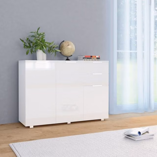 Berkfield Home High Gloss White Modern Sideboard W: 107 cm, D: 35 cm, H: 76 cm