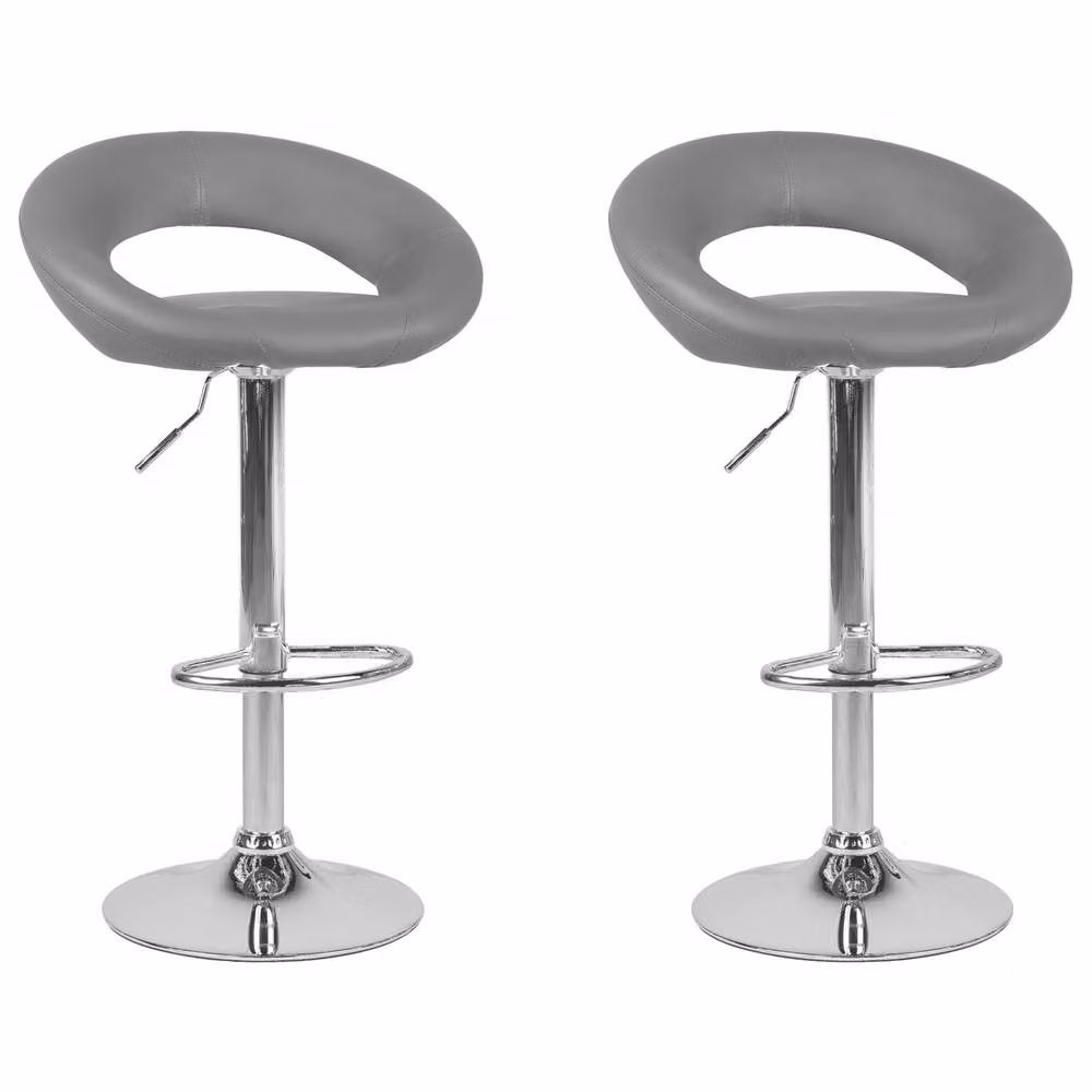 Wyld and Coco Grey Faux Leather Swivel Bar Stool with Gas Lift Height Adjustment – 2