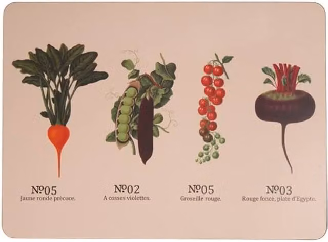 RHS Benary Vegetables Set of 4 Rectangular Cork Placemats in Beige and Multicolour Floral Design – 1