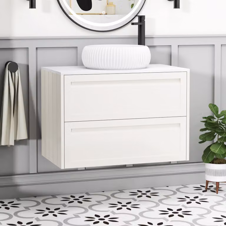Royal Bathrooms Elmore Classic White Wall Hung 2 Drawer Vanity Unit with Milan Basin, Width: 80 cm