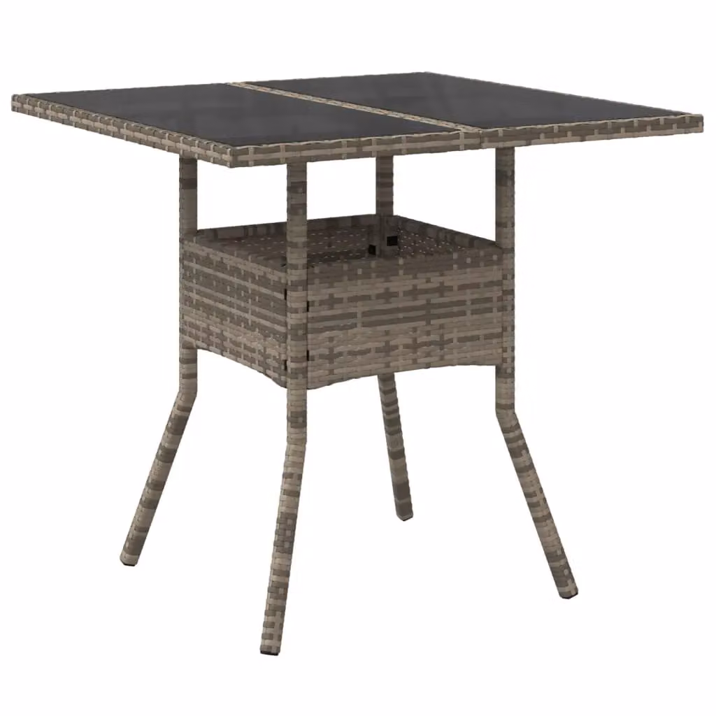 Berkfield Home Grey Poly Rattan Garden Table with Glass Top, W/D/H: 80 x 80 x 75 cm – 2