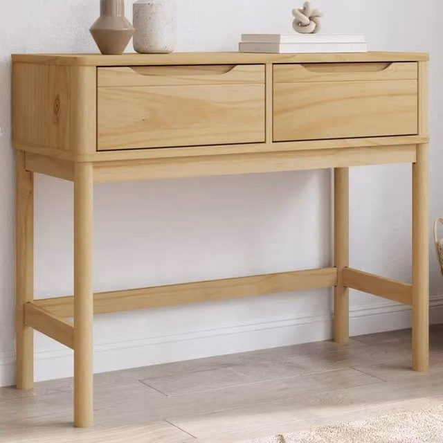 Berkfield Home FLORO Console Table in Wax Brown Solid Wood Pine, W: 89.5 cm, D: 36.5 cm, H: 73 cm