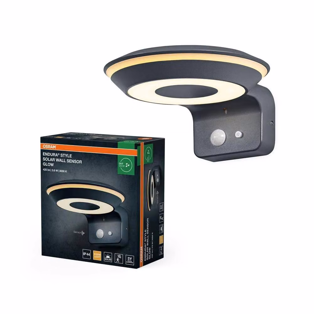 Osram Endura Style Solar LED Outdoor Wall Light with Motion and Dusk Sensor, 3.6W Warm White, Grey – 2