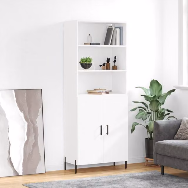 Berkfield Home Modern White Highboard with Hinged Doors and Internal Shelves, W/D/H: 69.5 x 34 x 180 cm