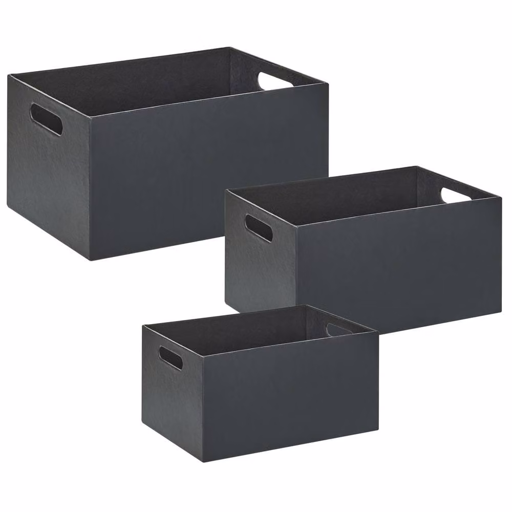 Wyld and Coco Set of 3 Grey Faux Leather Storage Baskets with Handles – 2