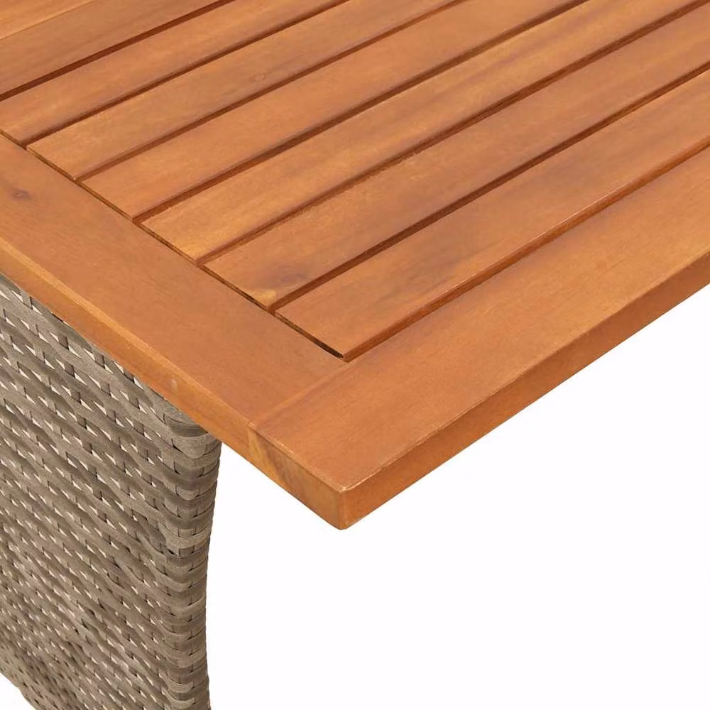 Berkfield Home Grey Poly Rattan Garden Table with Acacia Wood Top, W: 105 cm, D: 75 cm, H: 72 cm – 5