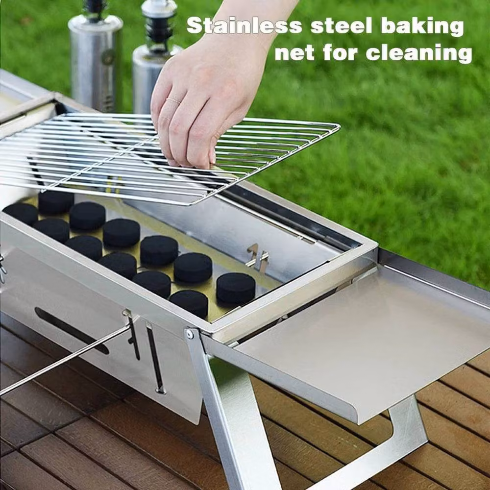Kelvenix Small Portable Folding Charcoal BBQ Barbecue Grill in Silver Stainless Steel – 3