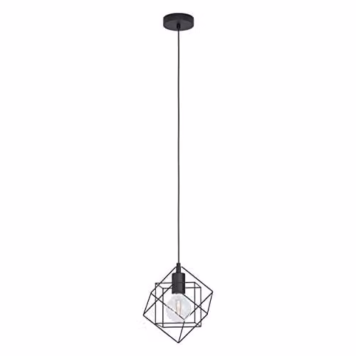 Loops Black Metal Cube Hanging Ceiling Pendant Light with Adjustable Height and E27 Socket – 1