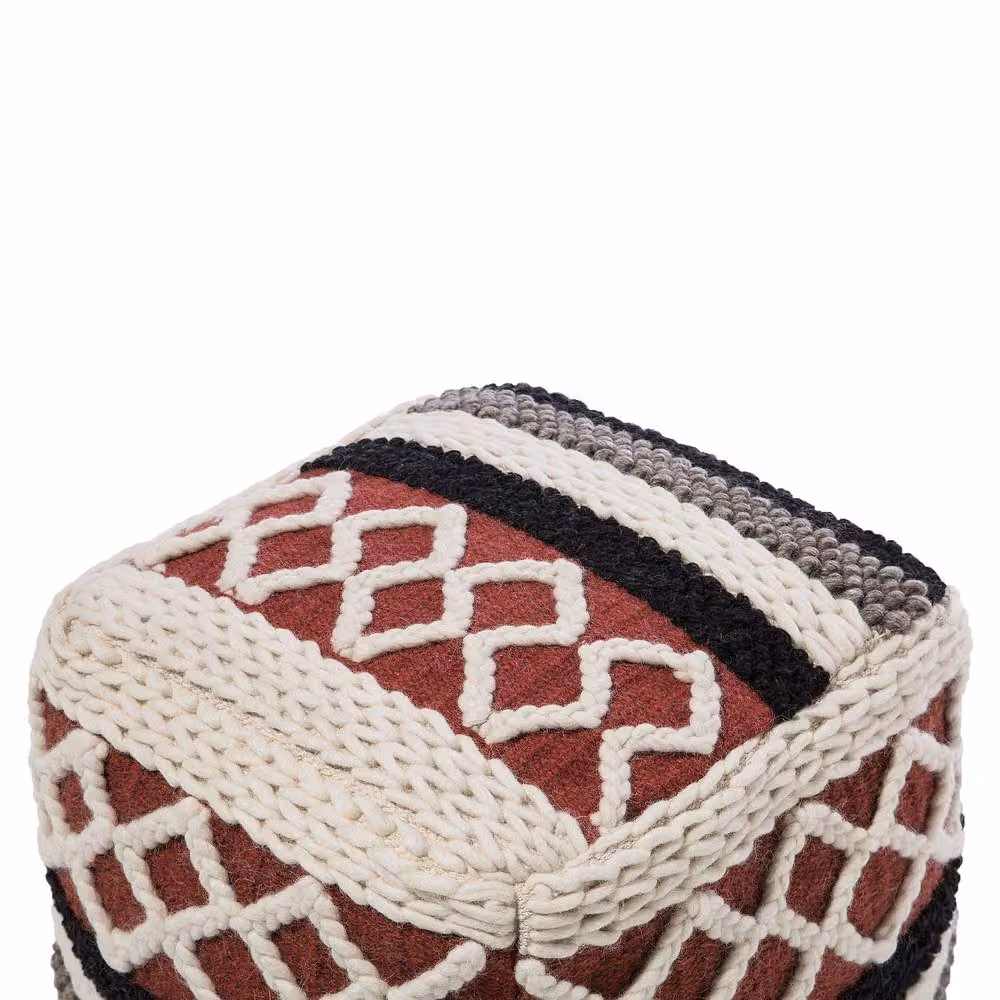 Wyld and Coco Multicolour Braided Macrame Pouffe in Cotton and Wool with Geometric Boho Design – 5