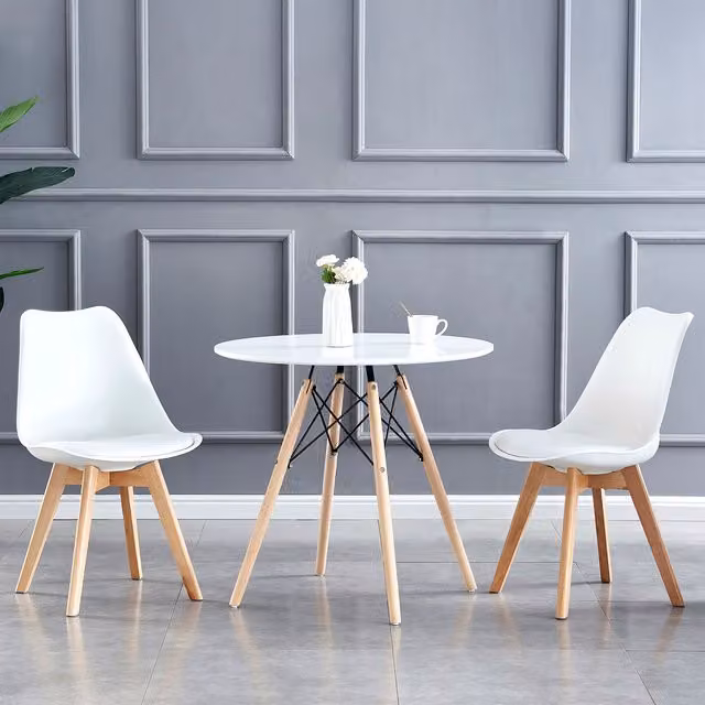 MCC Direct Eva Set of 2 White Fabric Dining Chairs with Pine Wood Legs – 1