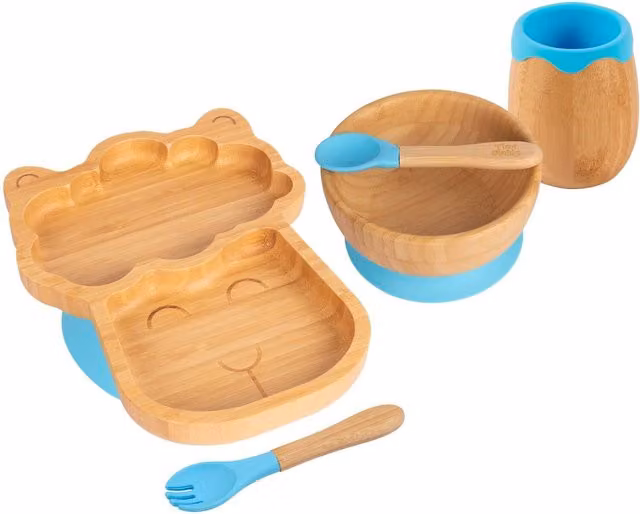 Tiny Dining 5pc Bamboo Llama Baby Weaning Set in Blue