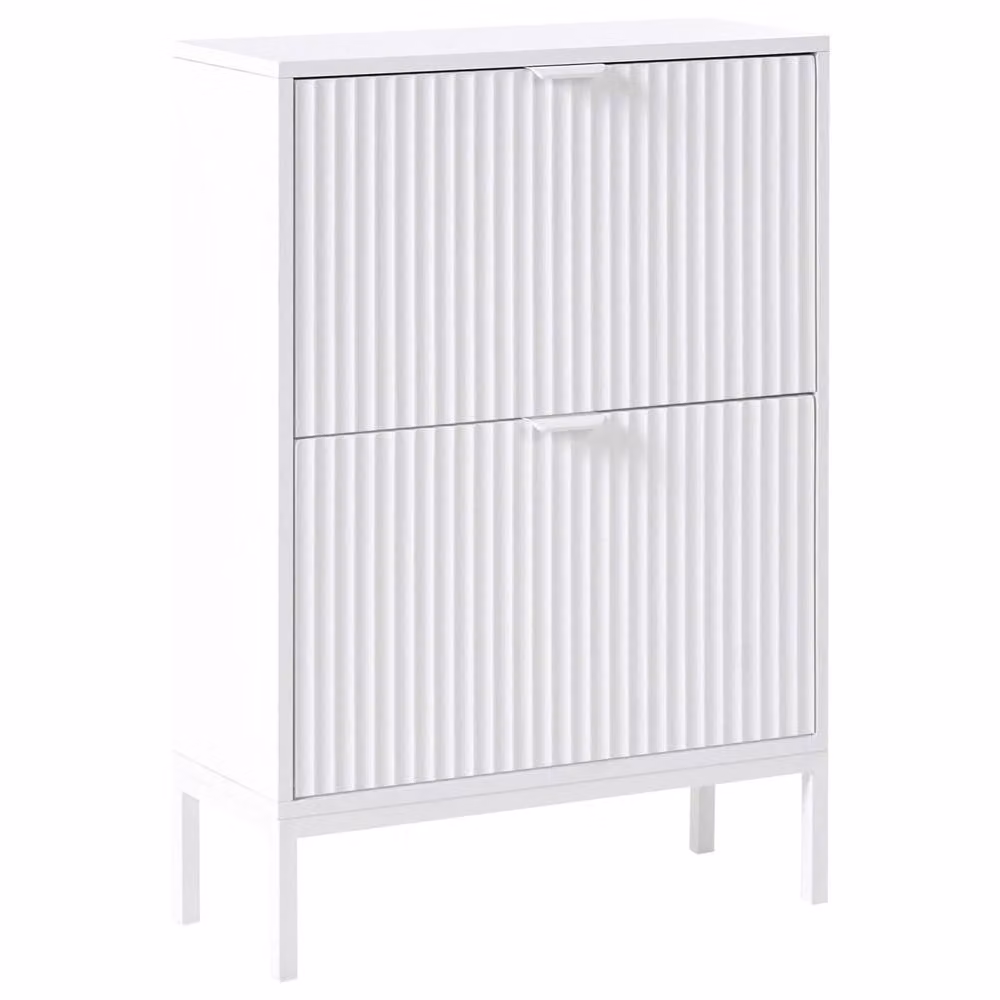 Wyld and Coco White Fluted Shoe Cabinet with 2 Tilting Compartments, W/D/H: 60 x 24 x 85 cm – 2