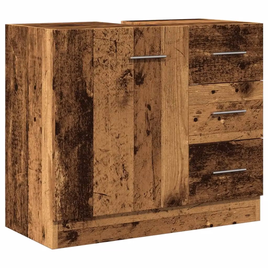 Berkfield Home Rustic Sink Cabinet in Old Wood Brown, W: 63 cm, D: 30 cm, H: 54 cm – 2