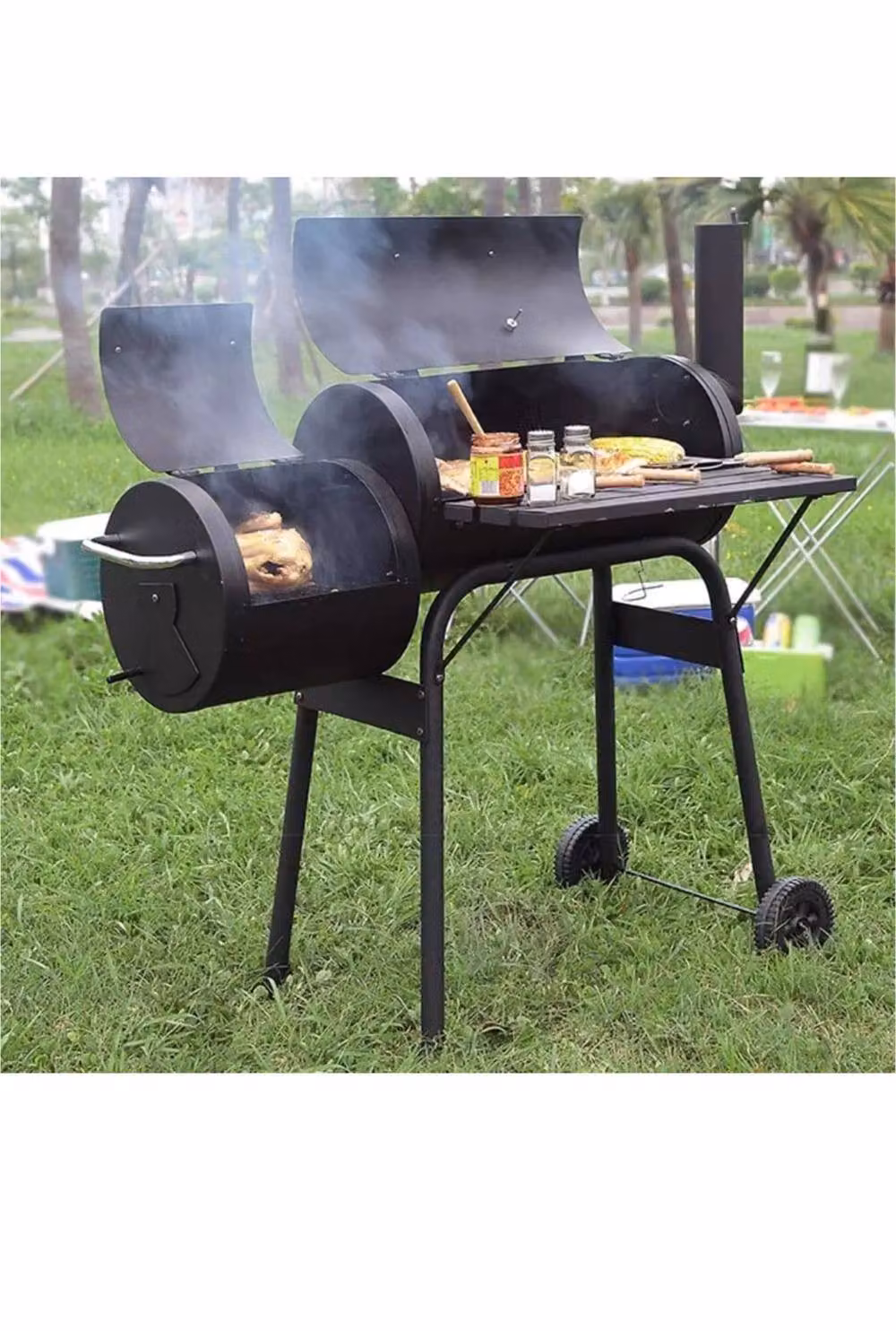 Groundlevel Alabama Alf's Offset Charcoal BBQ Smoker and Grill in Black, W/D/H: 116 x 110 x 116 cm – 2
