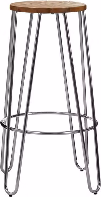 Orsina Modern Metal and Wood Round Bar Stool in Silver and Brown, H 75 x W 40.5 x D 40.5 cm