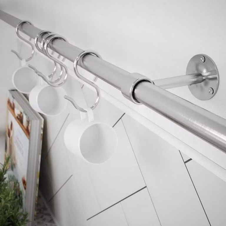 Forgeworks Brushed Stainless Steel Sliding S Hook Kitchen Utensil Rail Kit in Silver, 60 cm