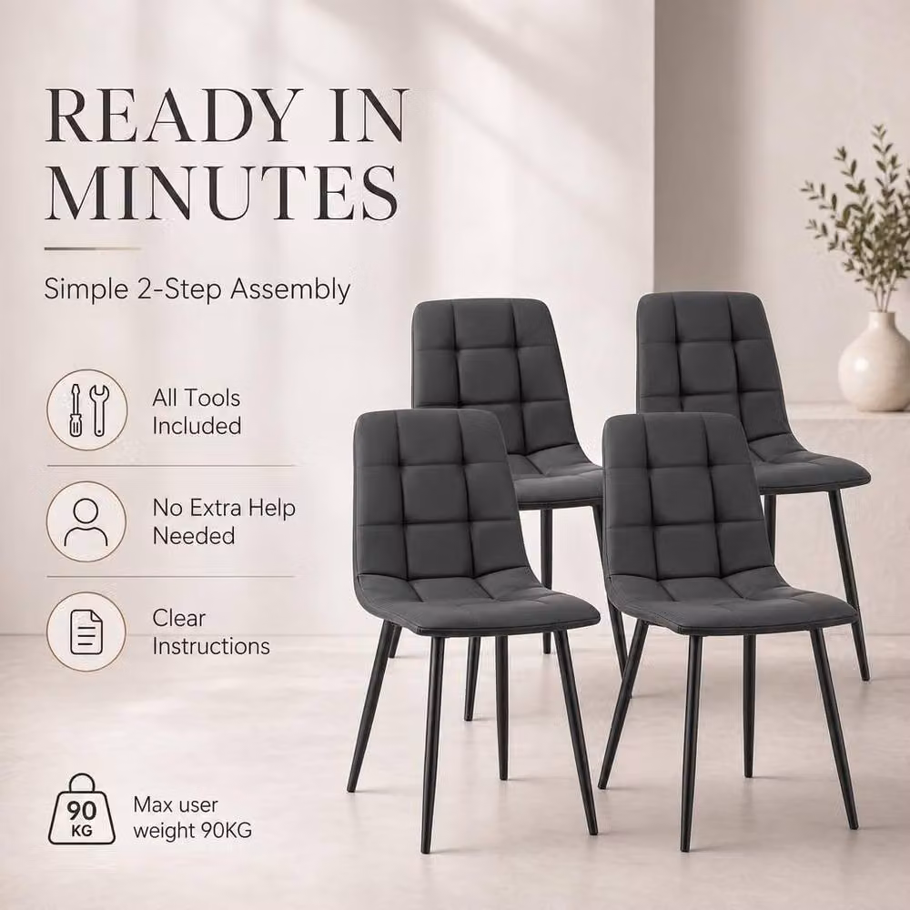 Bravich LTD Zurich Dining Chair Set of 4 in Grey Embossed Faux Leather with Metal Legs – 7
