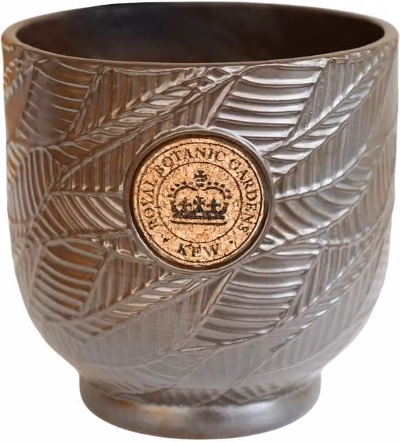 Ivyline Kew Leaf Embossed Charcoal Cork Plant Pot in Grey, Ceramic, H: 22 cm, D: 22.5 cm
