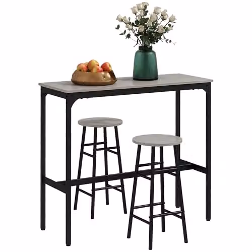 HOMCOM 3 Piece Industrial Bar Table and Stool Set in Grey and Black