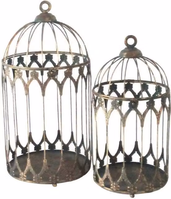 KDMD Creation Majestic Antique Bronze Metal Bird Cage Set of 2, Height: 47 cm and 38.5 cm