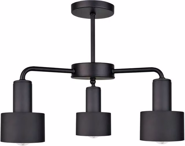 Netlighting Modern Multi Arm Semi Flush Ceiling Light in Black, Diameter: 44 cm, 3x E27