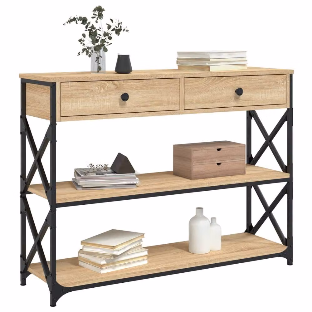 Berkfield Home Sonoma Oak Console Table in Light Tan, W/D/H: 100 x 28 x 75 cm – 3