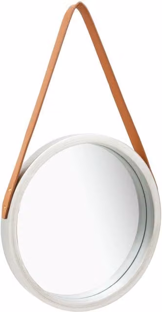 Berkfield Home Round Retro Hanging Wall Mirror with Strap, Silver, Diameter: 40 cm