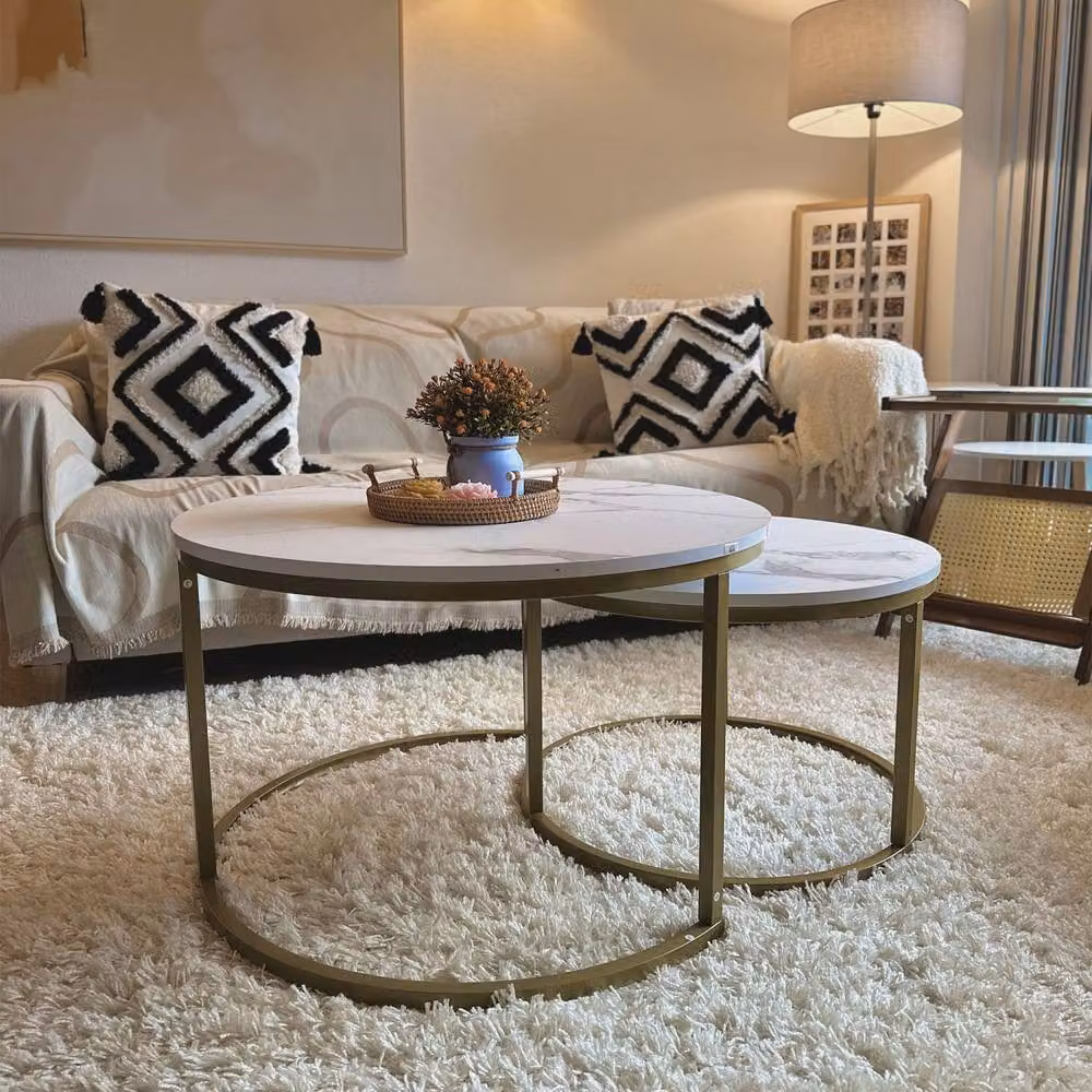 Wyld Haus Dividi Set of 2 Round Nesting Side Tables in White and Gold Tone – 5
