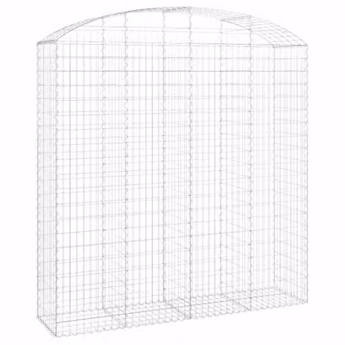 vidaXL Arched Gabion Basket in Silver Galvanised Steel, W/D/H: 200 x 50 x 220 cm