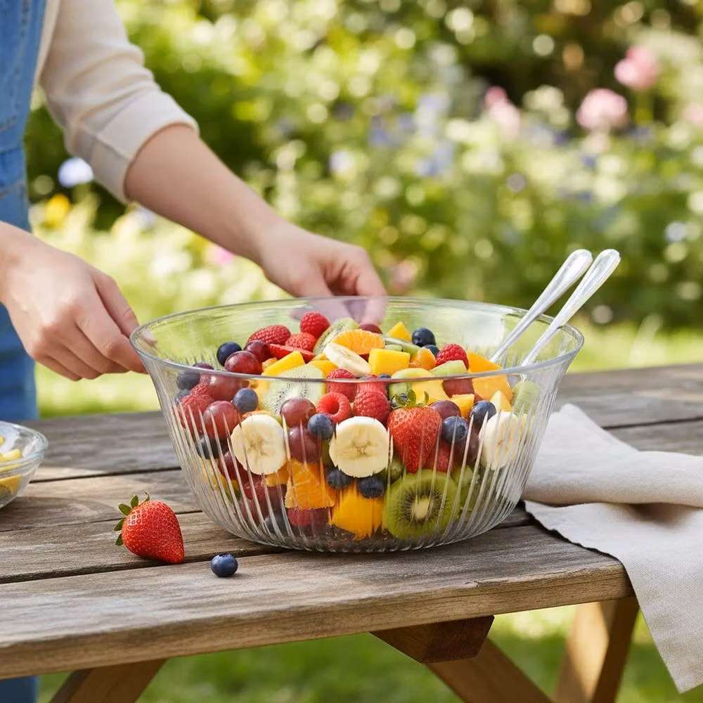 EONLION Set of 2 Textured Glass Mixing Bowls for Fruit, Vegetable, Salad or Dessert, Clear – 2