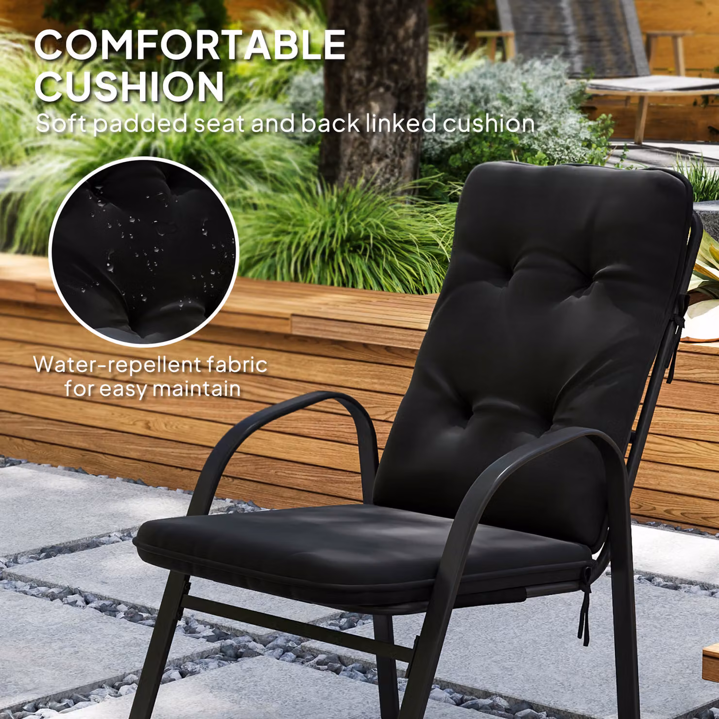 Outsunny Seven-Piece Modern Garden Dining Set with Cushions and Glass Table in Black – 5