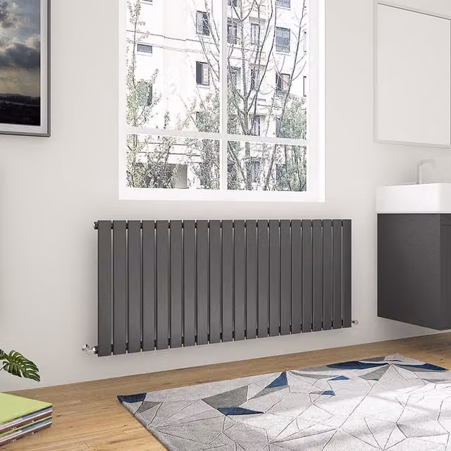 AicaBathroom Horizontal Flat Panel Single Steel Radiator in Anthracite Grey, W: 142.8 cm, H: 60.0 cm
