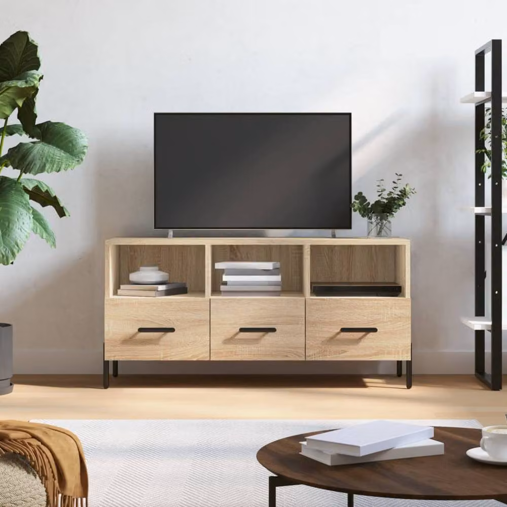 Berkfield Home Modern TV Cabinet in Sonoma Oak and Beige, W/D/H: 102 x 36 x 50 cm – 2