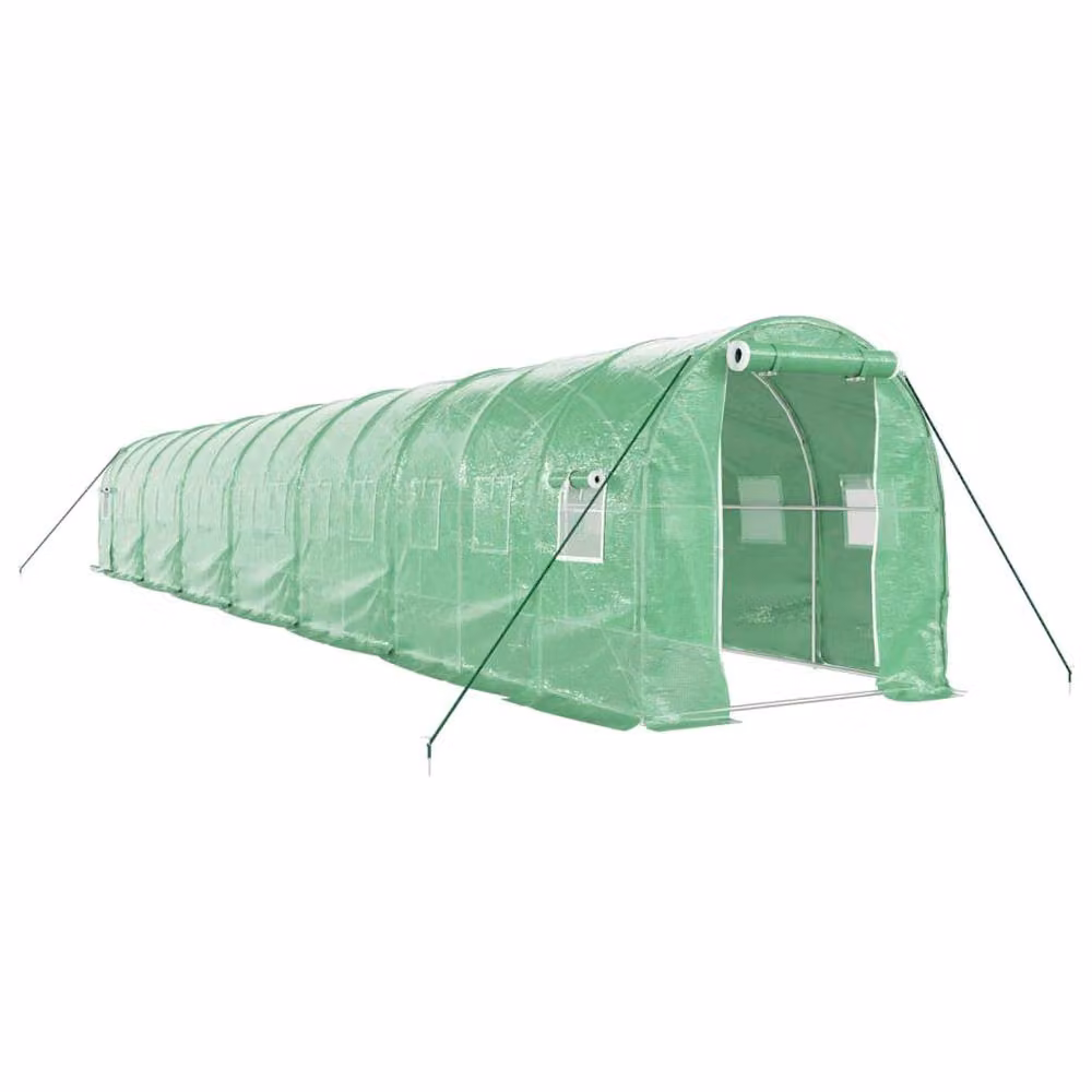 Berkfield Home Green Freestanding Greenhouse with Steel Frame and Plastic Cover, W/D/H: 14 x 2 x 2 m – 2