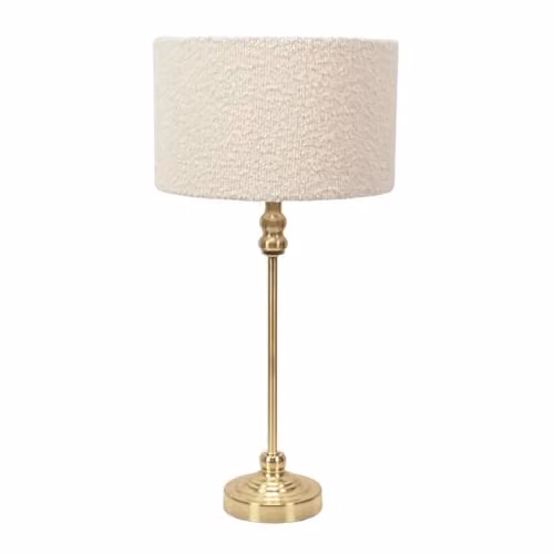 ValueLights Maggie Gold Metal Candlestick Slim Table Lamp with Beige Boucle Drum Shade