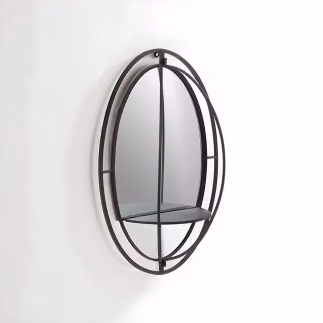 Orsina Avento Oval Shelved Black Metal Wall Mirror