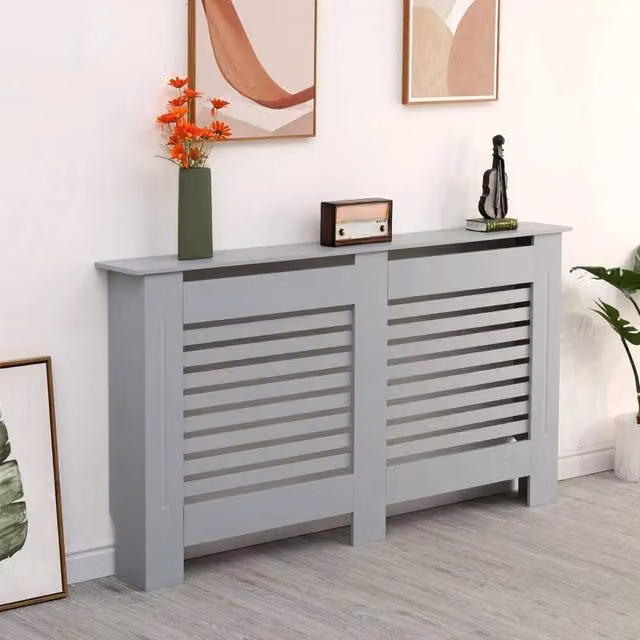 FORGEVIO Large Radiator Cover with Modern Horizontal Slats in Grey