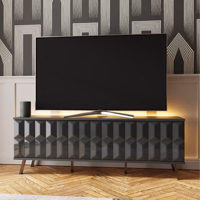 Frank Olsen Elevate 1500 Modern Grey Glossy Geometric TV Unit